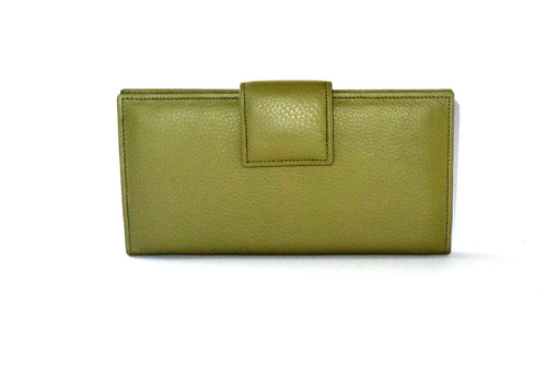  olive green leather snake print inside large ladies purse front tab