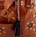 Felicity  Tan leather with star & stud detail tassel large tote bag star and tassel details