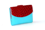 Purse (Anne)  Red glaze crocodile with smooth teal leather wallet