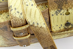 Felicity  Yellow and brown snake print leather large tote bag edging details
