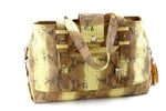 Felicity  Yellow and brown snake print leather large tote bag front handles down