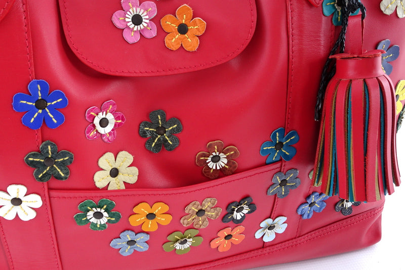 Felicity  Rojo leather flower detail tassel large tote bag tassel detail