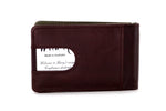 Bill fold - Daryle - Dark brown leather man's small wallet sage lining showing back pocket with business card in
