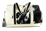 Felicity  Hair on cow hide black & white white leather large tote bag back handles down