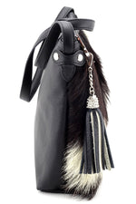 Rosie Black & white hair on hide goat skin small tote bag side view