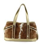 Tote bag large (Felicity)  Brown & White Hair on hide - cream leather