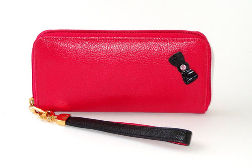 Michaela  Coral pink leather with black crocodile bow side 1