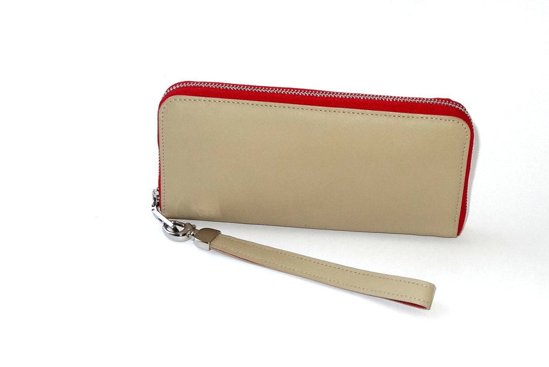 Michaela  Cream leather zip around Australian purse with red metal zip side 1
