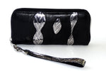 Michaela  Black leather silver sparkle detail ladies zip around purse side 1