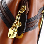 Felicity  Black and tan leather tote bag large zip lock