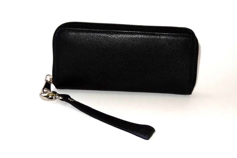 Michaela  Black textured leather zip around purse side 1