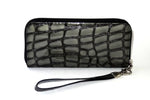 Michaela  Grey foil leather zip around purse side 1