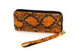 Michaela  Yellow & grey snake print leather ladies zip around purse same on both sides