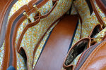 Felicity  Tan leather with a horse print fabric large tote bag inside pockets