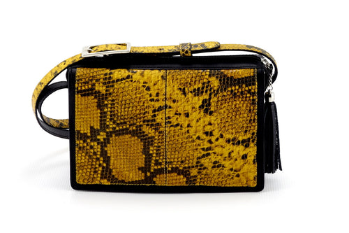 Riley Cross body bag yellow & black snake printed leather view side 2
