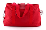 Felicity  Red nylon rojo ostrich leg leather & tassel large tote bag back handles down