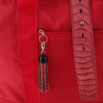 Felicity  Red nylon rojo ostrich leg leather & tassel large tote bag tassel detail