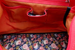 Felicity  Red nylon rojo ostrich leg leather & tassel large tote bag inside detail