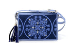 Riley Cross body bag denim fabric & astral blue leather view 2