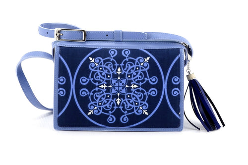 Riley Cross body bag denim fabric & astral blue leather view 1