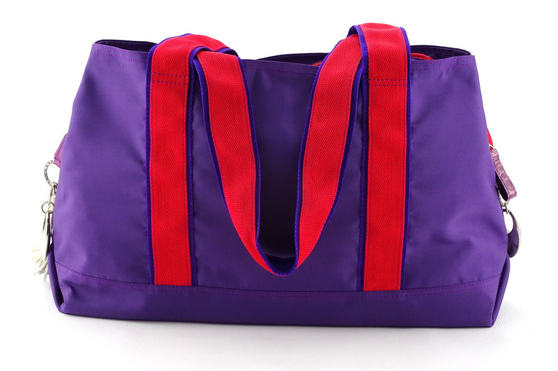 Felicity  Purple nylon exotic flower detail large tote bag back handles down