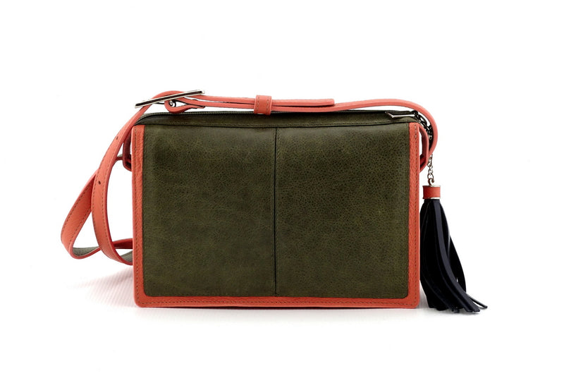 Riley Cross body bag Olive green & peach leather view side 2