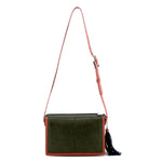 Riley Cross body bag Olive green & peach leather shoulder straps extended