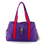 Felicity  Purple nylon exotic flower detail large tote bag handles up