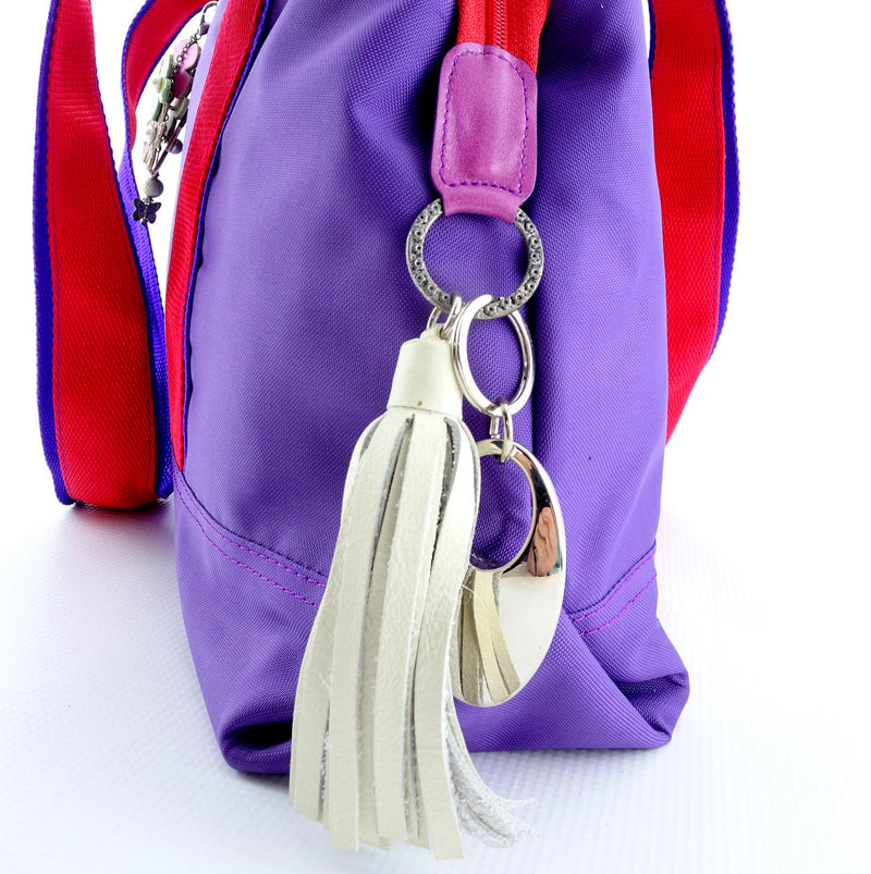 Felicity  Purple nylon exotic flower detail large tote bag zip end tassel