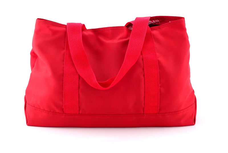 Felicity  Red nylon with large tassel large tote bag back handles down
