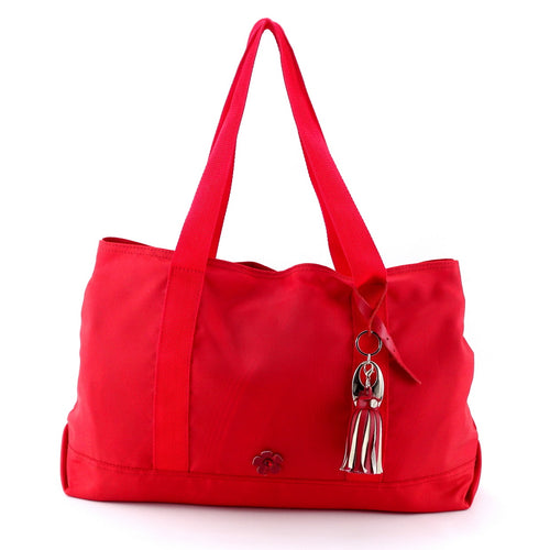 Felicity  Red nylon with large tassel large tote bag front handles up