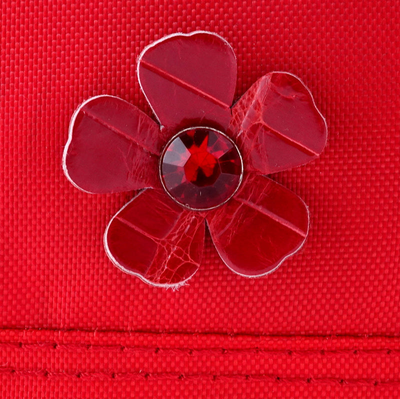 Felicity  Red nylon with large tassel large tote bag back flower detail