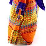Felicity  Orange woven cotton fabric large tote bag zip end tassel