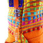 Felicity  Orange woven cotton fabric large tote bag bead details
