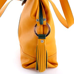 Felicity  Mango leather green ostrich leg & turtle detail large tote bag zip end tassel