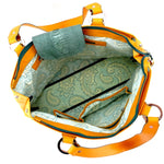 Felicity  Mango leather green ostrich leg & turtle detail large tote bag inside pockets