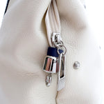 Felicity  Navy blue kangaroo cream leather stud detail large tote bag zip end detail