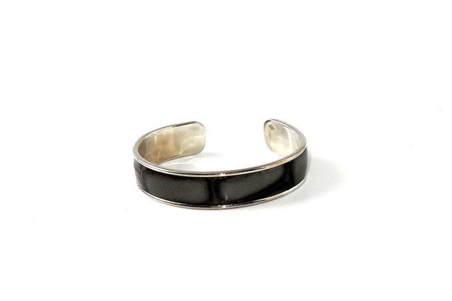 Bangle - open ended (Sunny) Leather & metal in nickel grey foil coated leather