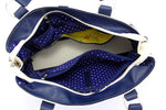 Felicity  Navy blue kangaroo cream leather stud detail large tote bag inside pockets