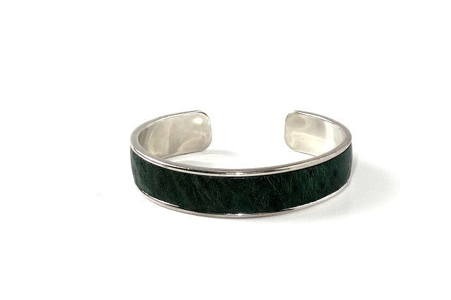 Bangle - open ended (Sunny) Ostrich skin and nickel metal - dark green ostrich skin