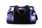 Felicity  Black leather with a skull print fabric large tote bag back handles down