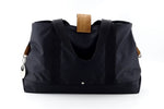 Felicity  Black nylon light tan ostrich leg leather large tote bag back handles down