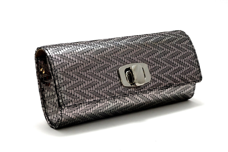 Leah  Silver zig zag leather ladies small clutch bag