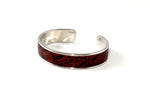 Bangle - open ended (Sunny) Leather & metal in nickel - brown crocodile printed leather