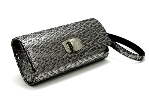Leah  Silver zig zag leather ladies small clutch bag with removable wrist strap