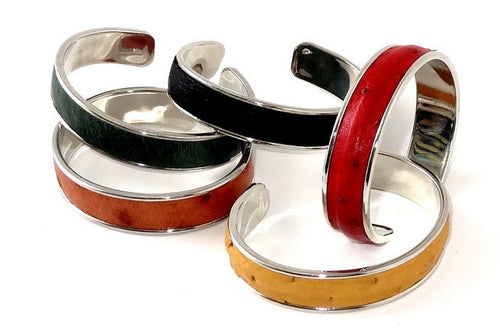 Bangle - open ended (Sunny) Ostrich skin and nickel metal - group photo
