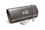 Meredith  Silver zig zag leather ladies clutch evening bag