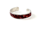 Bangle - open ended (Sunny) Leather & metal in nickel - cherry ostrich print leather