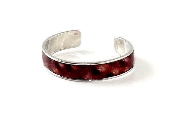 Bangle - open ended (Sunny) Leather & metal in nickel - cherry ostrich print leather