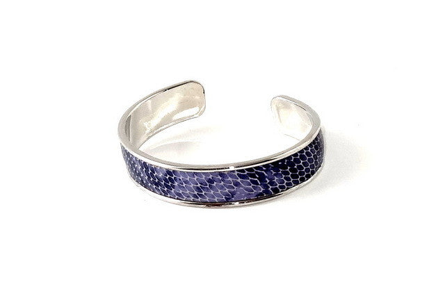 Bangle - open ended (Sunny) Leather & metal in nickel - purple snake print leather